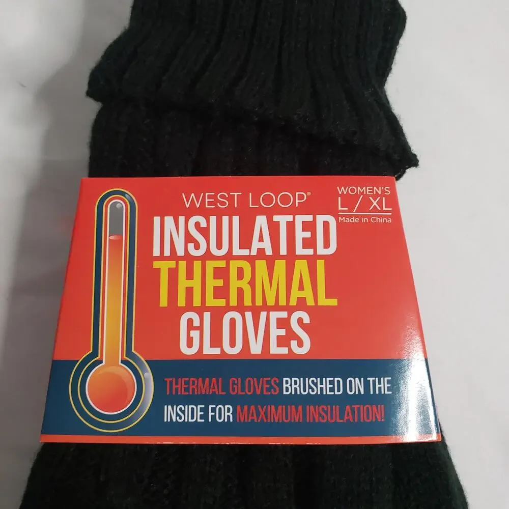 West‎ Loop Women's L/XL Insulated Thermal Gloves Black Cable Knit Winter New